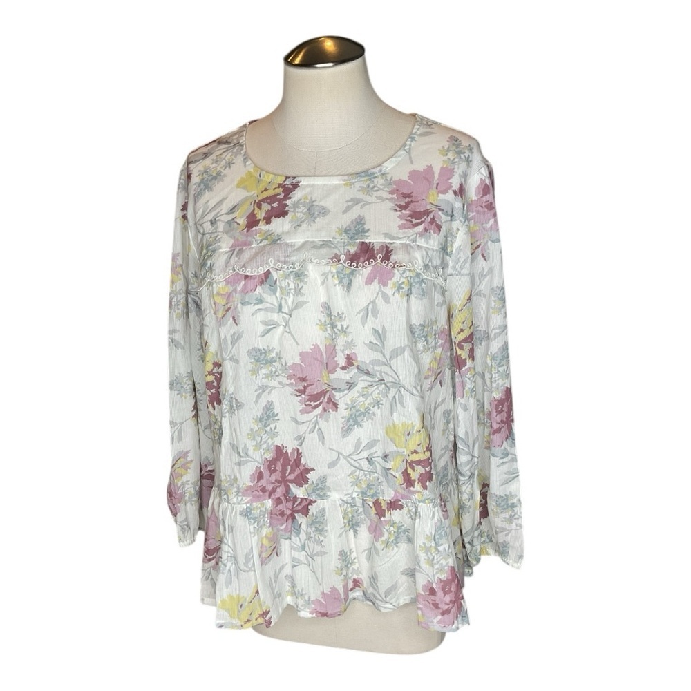 Lucky Brand Floral Peplum Top Long Sleeve Boho Womens L